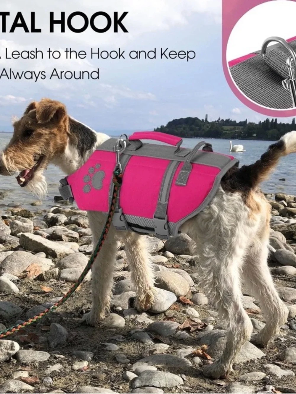 Pink Dog Life Jacket Vest with Safety Handle, Size Medium
